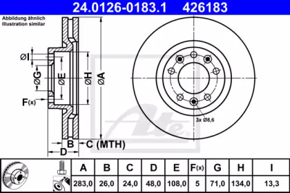 Тормозной диск ATE для PEUGEOT 308 SW II 1.6 THP 163