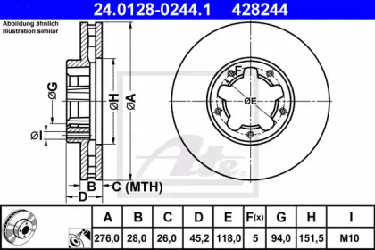 Тормозной диск ATE для NISSAN CABSTAR (F24M, F24W) 28.11 DCI, 32.11 DCI, 35.11 DCI 2.5 (F24M)