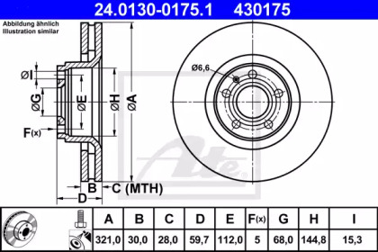 Тормозной диск ATE для AUDI A6 (4F2, C6) 2.8 FSI
