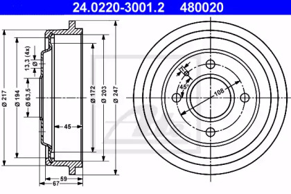 Тормозной барабан ATE для FORD ESCORT IV Turnier (AWF, AVF) 1.6 D