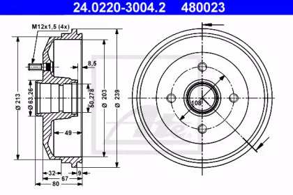 Тормозной барабан ATE для FORD ESCORT VI (GAL) 1.8 XR3i 16V 4x4
