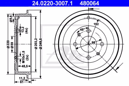Барабанный тормозной механизм ATE для ALFA ROMEO 146 (930_) 1.9 JTD (930.B4B)