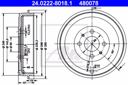 Тормозной барабан ATE для ALFA ROMEO 146 (930_) 1.9 TD (930.B4A)