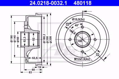 Тормозной барабан ATE для RENAULT CLIO I (B/C57_, 5/357_) 1.4