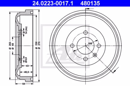 Тормозной барабан ATE для VW GOLF II (19E, 1G1) 1.8 i Cat Syncro
