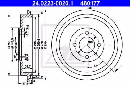 Тормозной барабан ATE для VW CADDY II Variant (9K9B) 1.4
