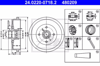 Барабанный тормозной механизм ATE для VW POLO (6N1) 64 1.9 D