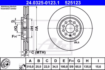 Тормозной диск ATE для VW POLO (6R, 6C) 1.2 TSI