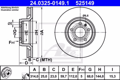 Тормозной диск ATE для AUDI A6 (4F2, C6) 2.8 FSI