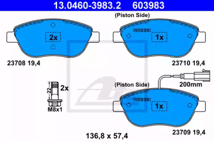 Тормозные колодки ATE для FIAT STILO Multi Wagon (192_) 1.9 JTD