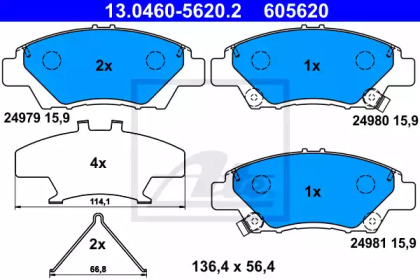 Тормозные колодки ATE для HONDA INSIGHT (ZE_) 1.3 Hybrid (ZE28, ZE2)
