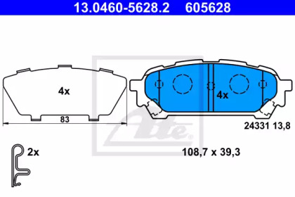 Тормозные колодки ATE для SUBARU IMPREZA седан (GD) 2.0 i R AWD (GD9)