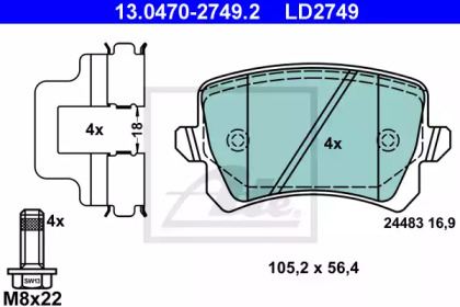 Тормозные колодки ATE для VW GOLF VI (5K1) 1.6