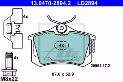 Тормозные колодки ATE для VW POLO (6R, 6C) 1.4 BiFuel