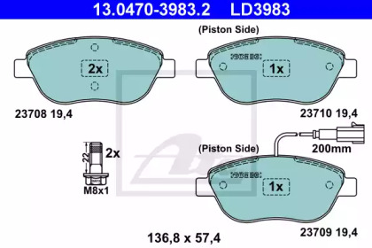 Тормозные колодки ATE для FIAT STILO Multi Wagon (192_) 1.9 JTD