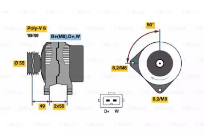 Генератор BOSCH для VW CADDY II Variant (9K9B) 1.4