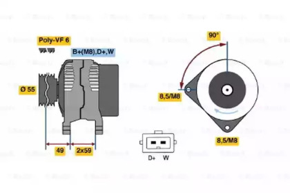 Генератор BOSCH для VW CADDY II Variant (9K9B) 1.9 TDI