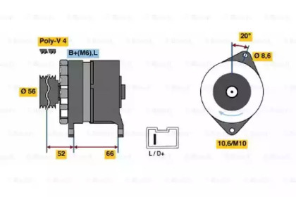 Генератор BOSCH для PEUGEOT 205 I (741A/C) 1.7 Diesel