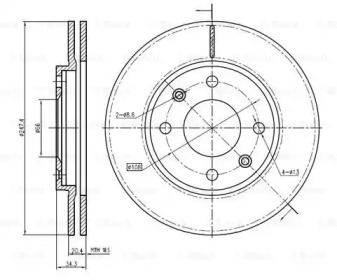 Тормозной диск BOSCH для PEUGEOT 205 I (741A/C) 1.9 GTI