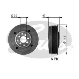 Ременный шкив GATES для VW MULTIVAN V (7HM, 7HN, 7HF, 7EF, 7EM, 7EN) 1.9 TDI