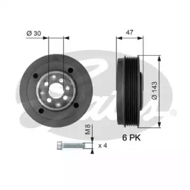 Ременный шкив GATES для VW MULTIVAN V (7HM, 7HN, 7HF, 7EF, 7EM, 7EN) 1.9 TDI