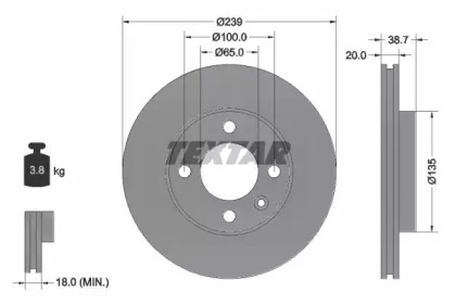 Тормозной диск TEXTAR для VW GOLF II (19E, 1G1) 1.8 GTI 16V