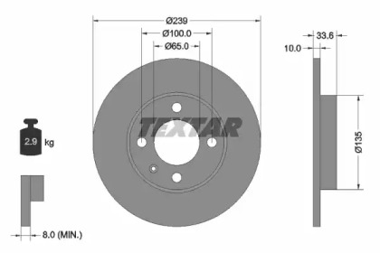 Тормозной диск TEXTAR для VW POLO (6N1) 64 1.9 D
