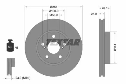 Тормозной диск TEXTAR для TOYOTA CARINA E седан (_T19_) 1.8 i 16V (AT191)