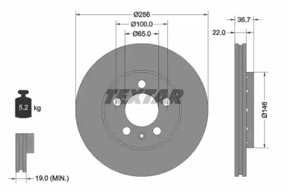 Тормозной диск TEXTAR для VW POLO (6R, 6C) 1.2 TSI