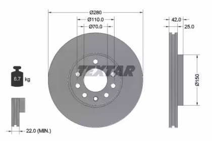 Тормозной диск TEXTAR для CHEVROLET ZAFIRA (F75) 2.0