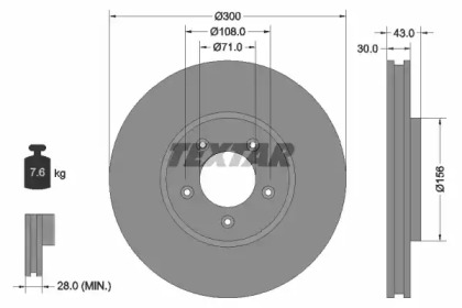 Тормозной диск TEXTAR для JAGUAR S-TYPE (X200) 2.7 D