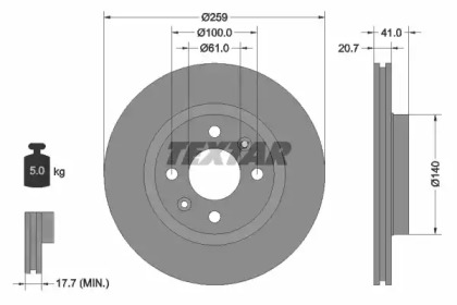 Тормозной диск TEXTAR для NISSAN KUBISTAR (X76) 1.5 dCi