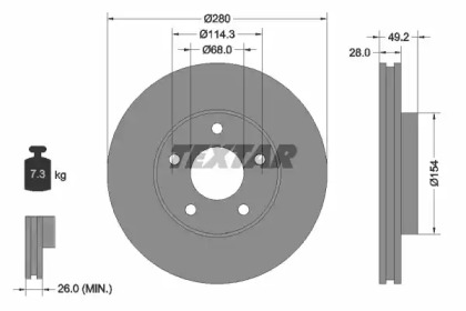 Тормозной диск TEXTAR для NISSAN MAXIMA / MAXIMA QX V (A33) 2.5 V6 24V