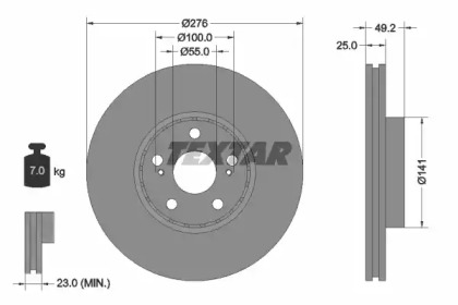 Тормозной диск TEXTAR для TOYOTA AVENSIS (_T22_) 1.8 VVT-i (ZZT221_)