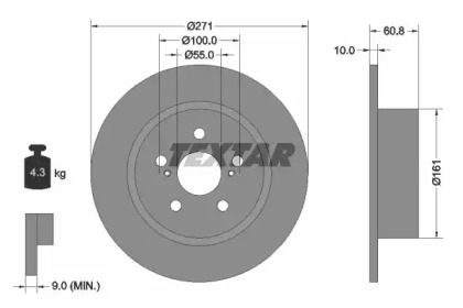 Тормозной диск TEXTAR для TOYOTA AVENSIS (_T22_) 1.8 VVT-i (ZZT221_)
