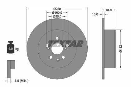 Тормозной диск TEXTAR для TOYOTA AVENSIS (_T22_) 1.6 (AT220_)