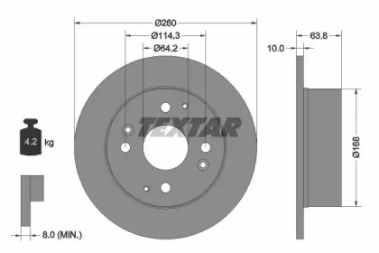 Тормозной диск TEXTAR для HONDA ACCORD VI Hatchback (CH, CL) 1.8 i (CH6)