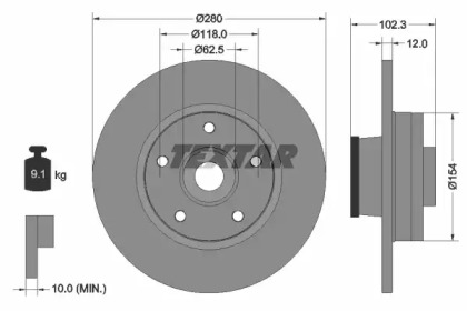 Тормозной диск TEXTAR для NISSAN PRIMASTAR Фургон (X83) 2.0