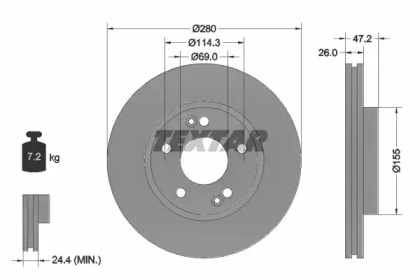 Тормозной диск TEXTAR для KIA CEE'D Хэтчбек (ED) 1.6