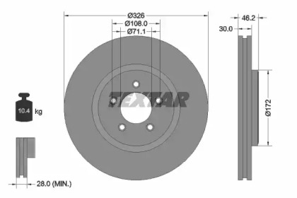 Тормозной диск TEXTAR для JAGUAR S-TYPE (X200) 2.7 D