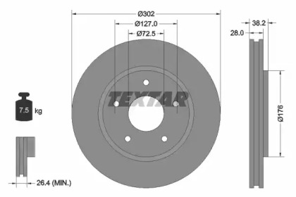 Тормозной диск TEXTAR для DODGE JOURNEY 2.4 ECO+