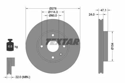 Тормозной диск TEXTAR для CHEVROLET EPICA (KL1_) 2.0