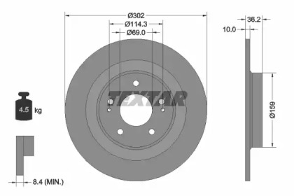 Тормозной диск TEXTAR для MITSUBISHI OUTLANDER III (GG_W, GF_W, ZJ) 2.2 Di-D 4WD (GF6W)