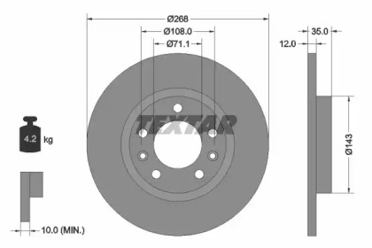 Тормозной диск TEXTAR для PEUGEOT 308 SW II 1.6 THP 163