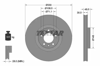 Тормозной диск TEXTAR для PEUGEOT 308 SW II 1.6 THP 163