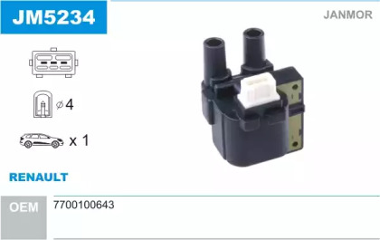Катушка зажигания / элемент катушки зажигания JANMOR для RENAULT KANGOO (KC0/1_) 1.4 (KC0C, KC0H, KC0B, KC0M)
