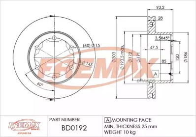 Тормозной диск FREMAX для VW CRAFTER 30-50 c бортовой платформой/ходовая часть (2F_) 2.0 TDI