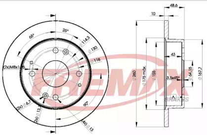 Дисковой тормозной механизм FREMAX для HONDA ACCORD IV (CB) 2.2 i 16V (CB7)