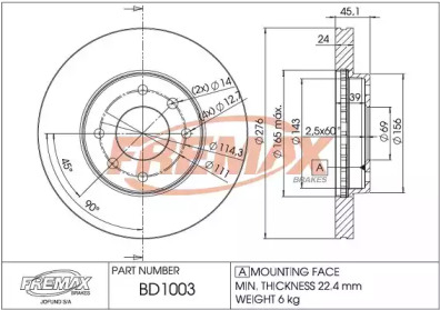 Тормозной диск FREMAX для MITSUBISHI GALANT V седан (E5_A, E7_A, E8_A) 2.5 V6-24 4WD (E88A)