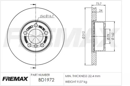 Тормозной диск FREMAX для BMW 3 (F30, F80) 320 i xDrive